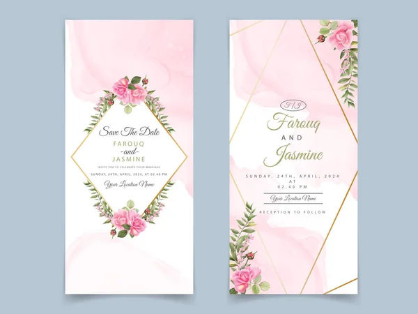 Beautiful Pink Rose White Daisy Wedding Invitation Template — 图库矢量图片