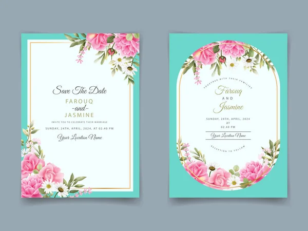 Beautiful pink rose and white daisy wedding invitation template
