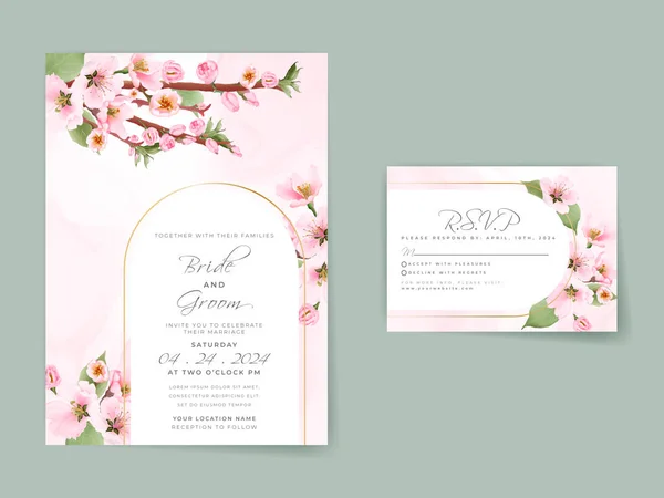 Beautiful Soft Pink Cherry Blossom Wedding Invitation Card — Stockový vektor