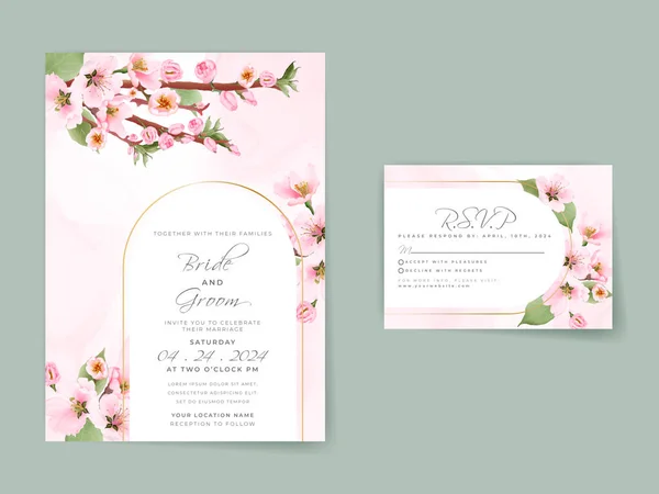 Beautiful Soft Pink Cherry Blossom Wedding Invitation Card — 图库矢量图片