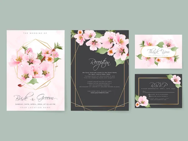 Beautiful Soft Pink Cherry Blossom Wedding Invitation Card — 图库矢量图片