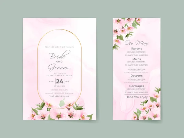 Beautiful Soft Pink Cherry Blossom Wedding Invitation Card — 图库矢量图片