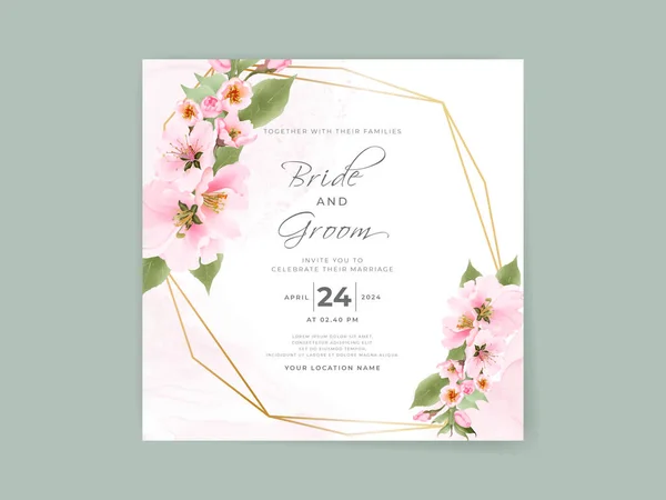 Beautiful Soft Pink Cherry Blossom Wedding Invitation Card — Stock Vector