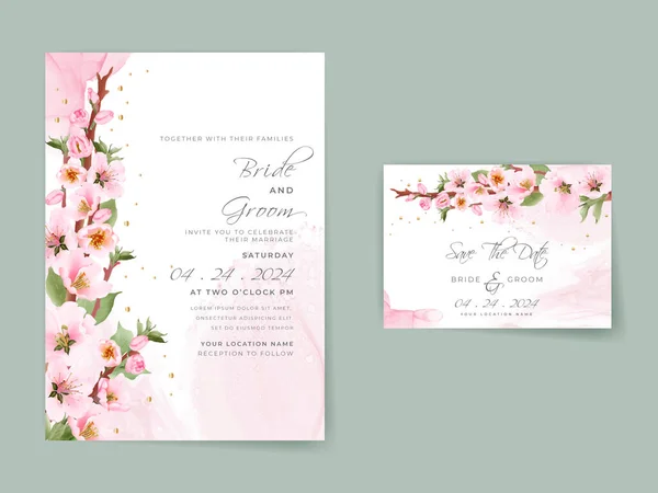 Beautiful Soft Pink Cherry Blossom Wedding Invitation Card — 图库矢量图片