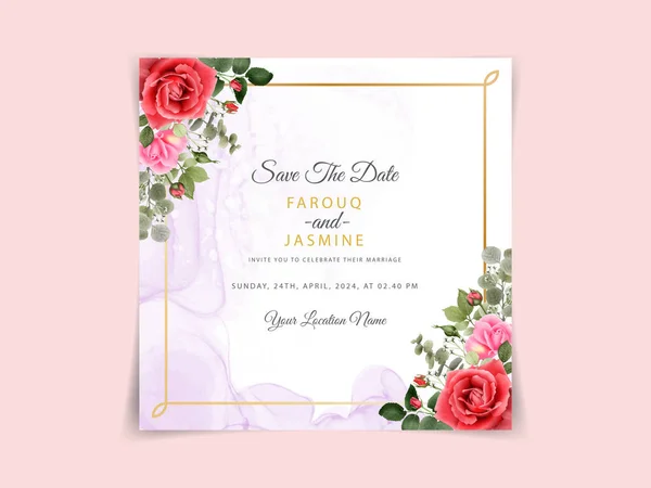 Hand drawn rose and leaves wedding invitation template