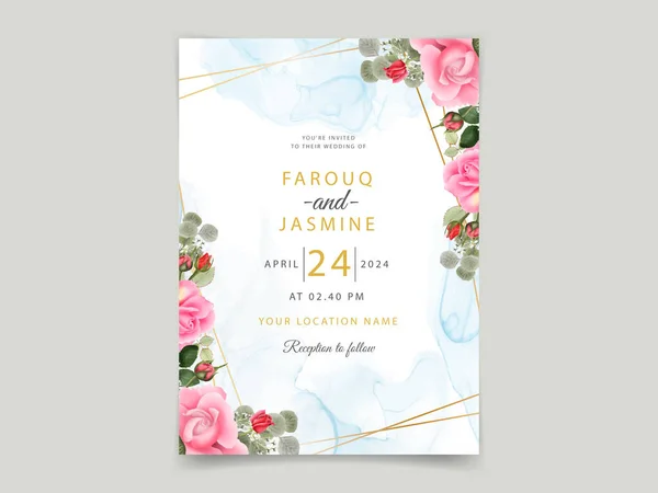 Hand Drawn Rose Leaves Wedding Invitation Template — Archivo Imágenes Vectoriales