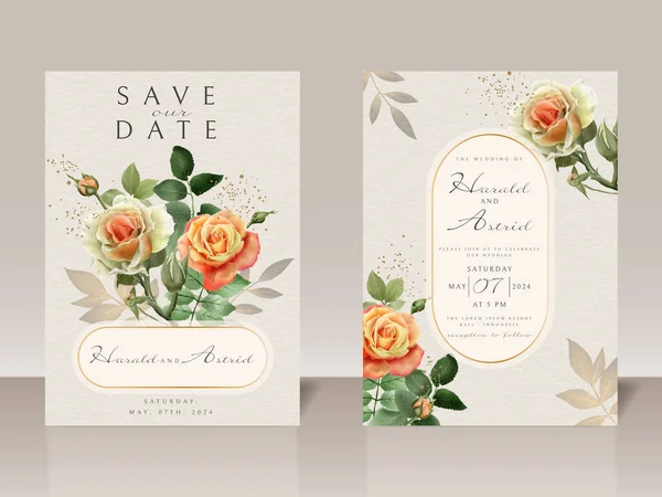 Beautiful Hand Drawn Roses Wedding Invitation Card — Stockvektor