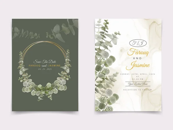 Wedding Invitation Card Template Eucalyptus Watercolor — Stockvektor