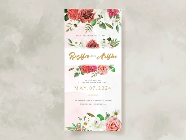 Wedding Invitation Card Illustration Lily Roses Watercolor — 图库矢量图片