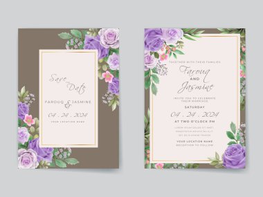 Romantic purple roses wedding invitation card