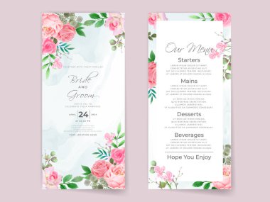 Wedding invitation card set with pink roses design