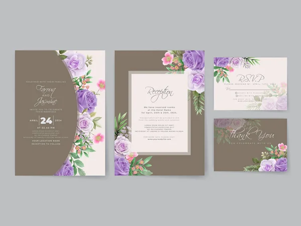 Romantic Purple Roses Wedding Invitation Card — 图库矢量图片