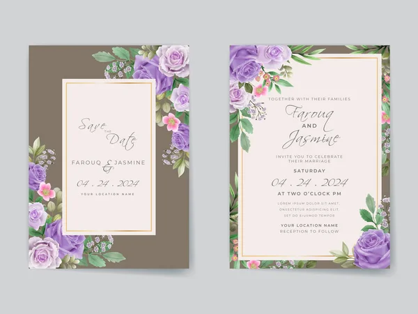 Romantic purple roses wedding invitation card