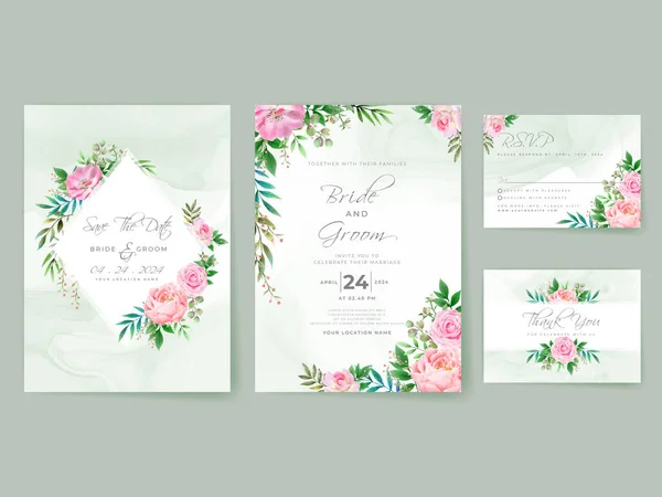 Pink Roses Wedding Invitation Card Set — Image vectorielle