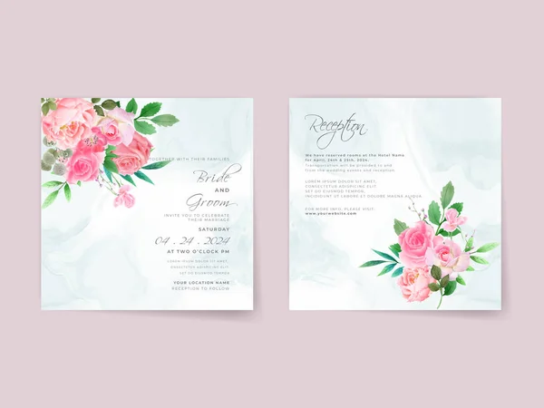 Wedding Invitation Card Set Pink Roses Design — 图库矢量图片