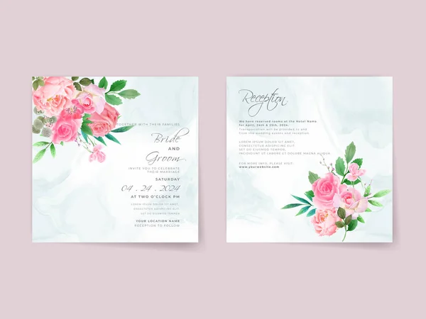 Wedding invitation card set with pink roses design
