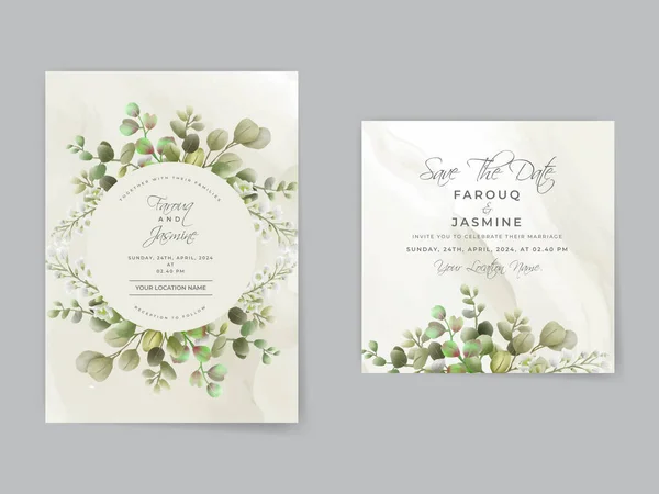 Набір Весільних Запрошень Дизайном Зеленого Листя — стоковий вектор