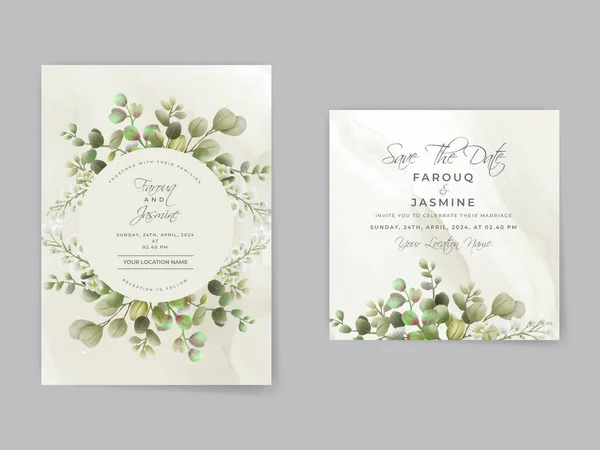 Wedding invitation card set with greenery leaves design