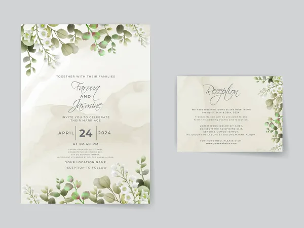 Wedding invitation card set with greenery leaves design