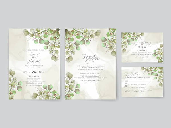 Wedding invitation card set with greenery leaves design