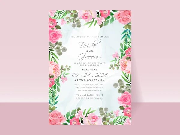 Wedding Invitation Card Set Pink Roses Design — Stockový vektor