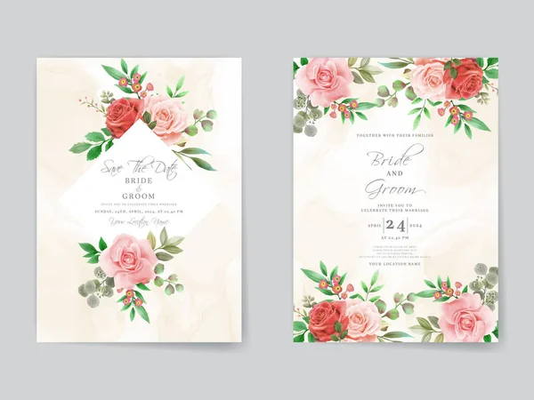 Romantic Red Roses Wedding Invitation Card Template — 图库矢量图片