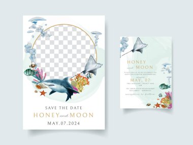 Wedding invitation card template sea life theme