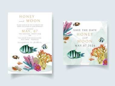Wedding invitation card template sea life theme
