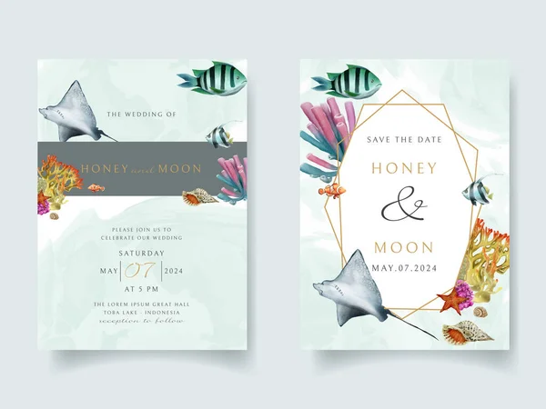 Wedding Invitation Card Template Sea Life Theme — Stockvector