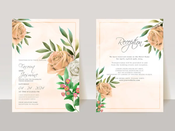 Wedding Invitation Card Template Orange White Roses Design — Stockvector