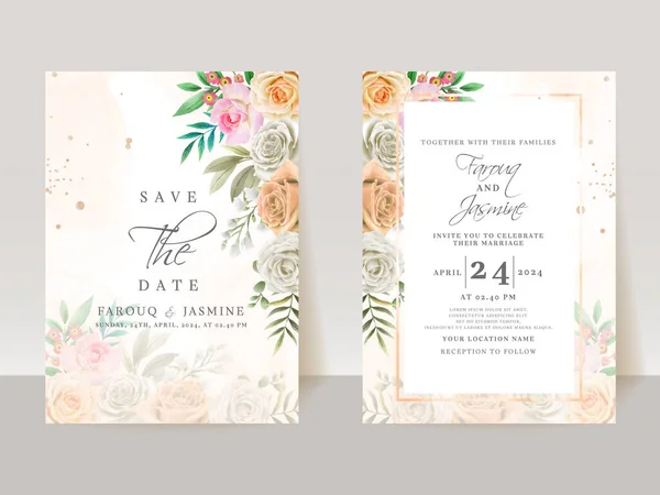 Wedding invitation card template with orange and white roses design