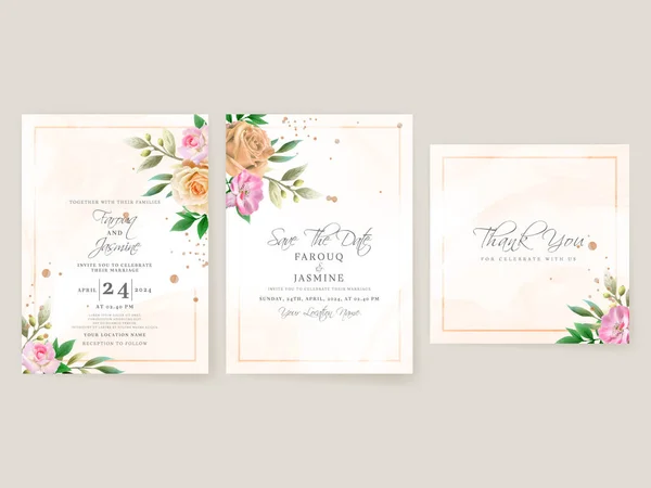 Wedding Invitation Card Template Orange White Roses Design — Stock vektor