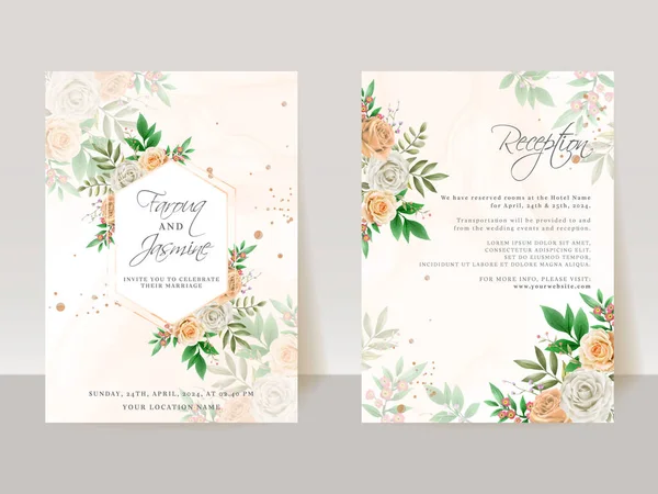 Wedding Invitation Card Template Orange White Roses Design — 图库矢量图片