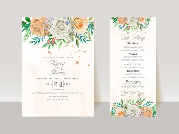 Wedding invitation card template with orange and white roses design