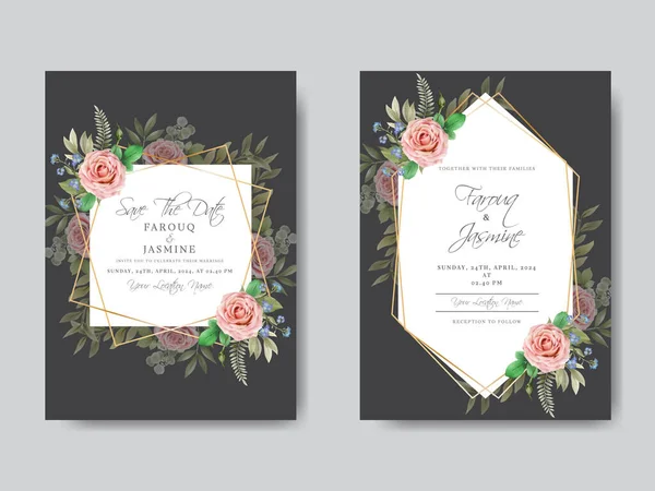 Elegant Hand Drawing Wedding Invitation Card Floral Design — 图库矢量图片