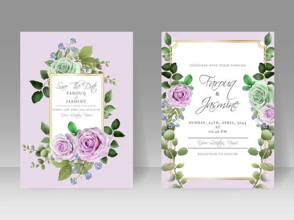 Elegant Hand Drawing Wedding Invitation Card Floral Design — Vector de stock