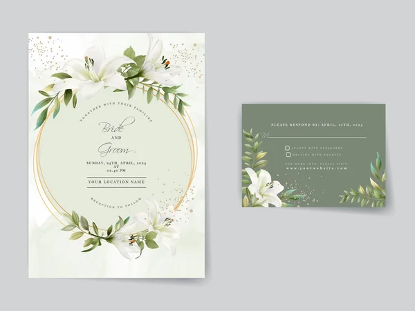 Elegant wedding invitations card with white lily watercolor design