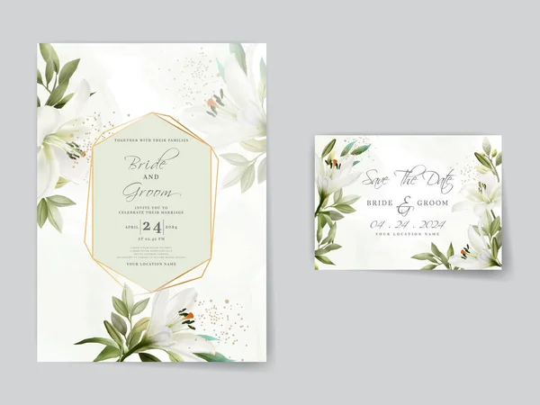 Elegant Wedding Invitations Card White Lily Watercolor Design — Wektor stockowy
