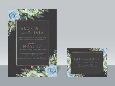 Elegant wedding invitation card template floral watercolor