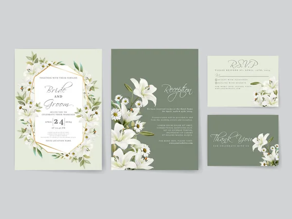 Elegant Wedding Invitations Card White Lily Watercolor Design — Wektor stockowy