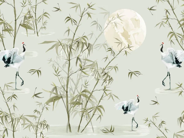 Elegant seamless pattern with bamboo hand drawn
