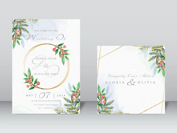 Elegant Wedding Invitation Card Template Floral Watercolor — Stockvektor