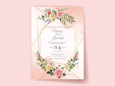 Beautiful hand drawing floral wedding invitation card