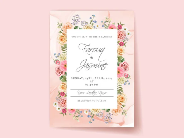 Beautiful Hand Drawing Floral Wedding Invitation Card — 图库矢量图片