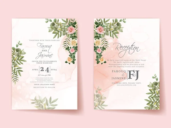 Beautiful Hand Drawing Floral Wedding Invitation Card — Stockvektor