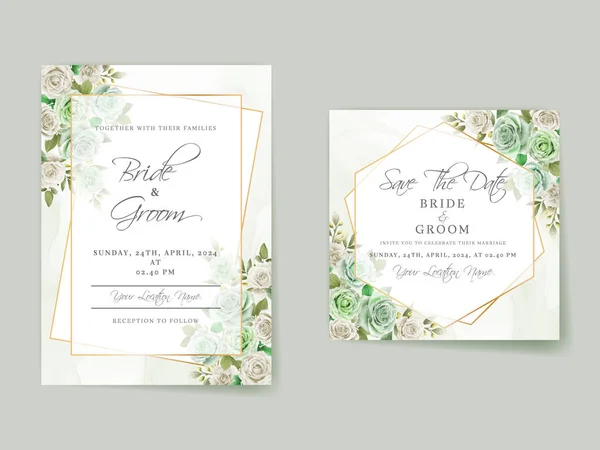 Elegant white and greenery roses wedding invitation card