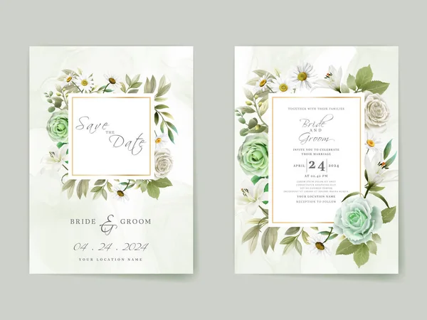 Elegant white and greenery roses wedding invitation card