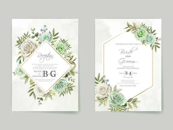 Elegant White Greenery Roses Wedding Invitation Card — Stockvektor