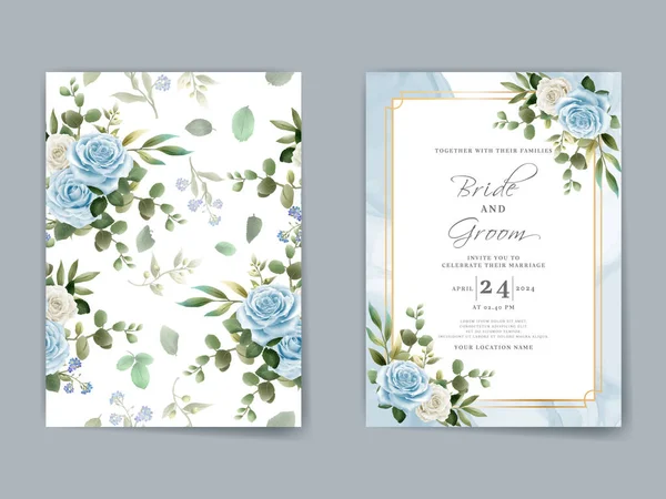 Elegant wedding invitation card with white and blue rose hand drawn