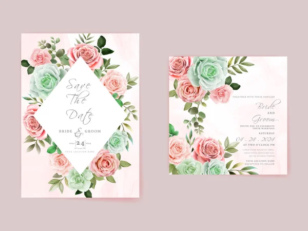 Elegant Hand Drawn Roses Wedding Invitation Card Template — Image vectorielle